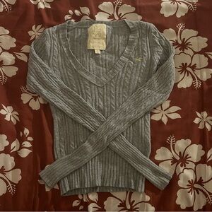 vintage hollister grey cable knit v neck sweater size medium with logo